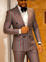 Men's Jacquard 2 Piece Suits Slim Fit Double Breasted Suit Jacket Pants Set Casual Wedding Casual Business