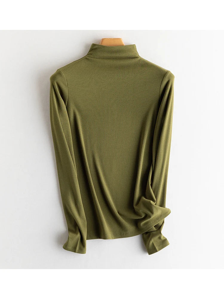 SuyaDream, Women Bottoming T Shirt, Silk Viscose Blend, Long Sleeves, Solid Basic Thermal Shirt, 2024 Autumn Winter Top