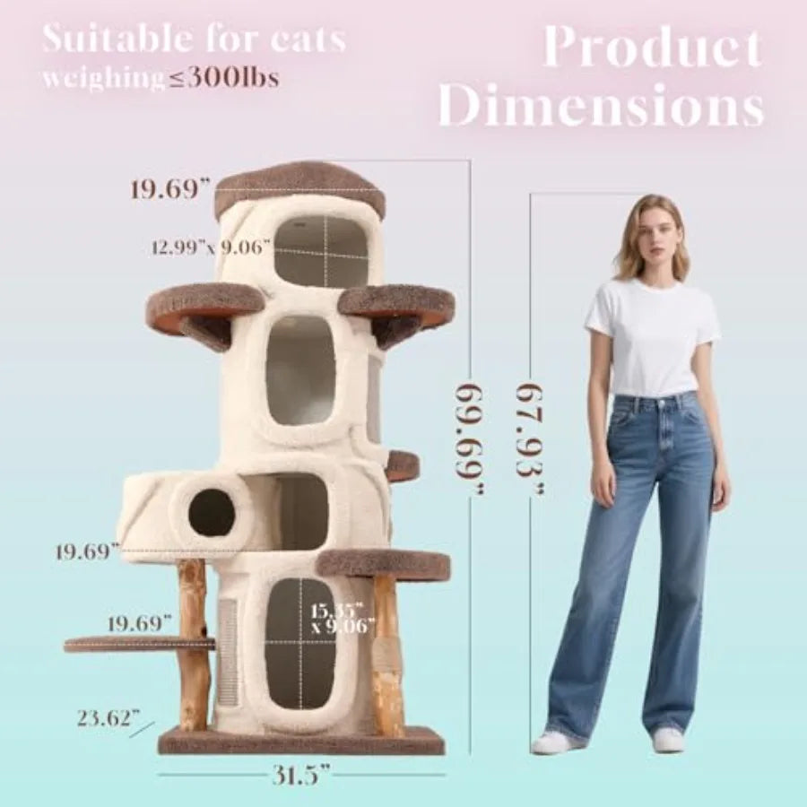 70 Heavy Duty Cat Tree for Large Cats with Toys All-in-One Cat Tower Featuring Multiple Cat Perches Tall Scratching Post Durabl