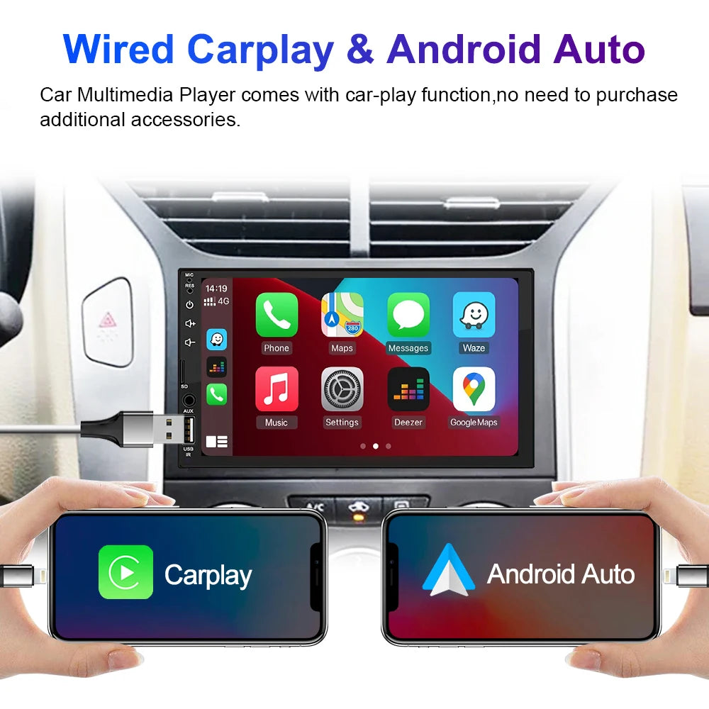 LEHX 7Inch Carplay Android Auto Player IPS Touch Screen HD Automotive Multimedia Car MP5 Player USB Bluetooth Card 2 Din Stereo