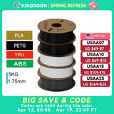 KINGROON 3D Printer Filament PLA PETG TPU ABS 5KG Bundle Black White Gray 1.75mm No bubbles Plastic 5 roll 1kg , Random Spool