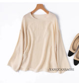 2025 Women's Leisure Summer New 100% Natural Mulberry Silk Bubble Crepe Long Sleeve Air Feel Loose Round Neck Solid T-shirt