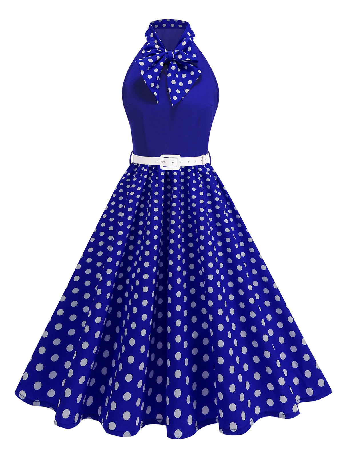 Tonval Bow Neck Halter Neck Polka Dot 50s Retro Party Clothes for Women Prom Vintage Cosplay Christmas Sleeveless Dresses