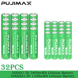 PUJIMAX Smart AA/AAA Lithium Battery Charger Charging 4 AA+4 AAA Rechargeable Li-ion Batteries With High Capacity Battery SET