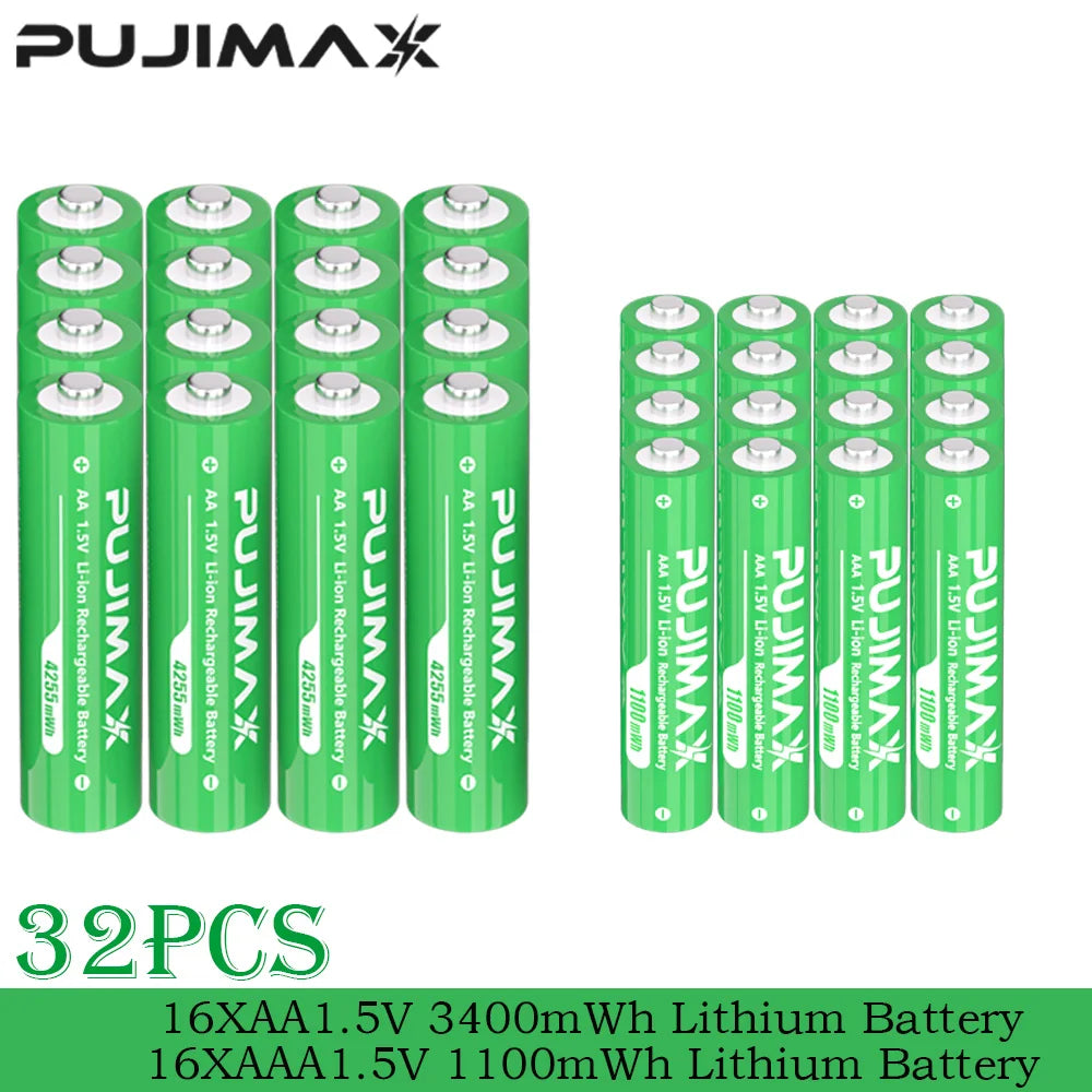 PUJIMAX Smart AA/AAA Lithium Battery Charger Charging 4 AA+4 AAA Rechargeable Li-ion Batteries With High Capacity Battery SET