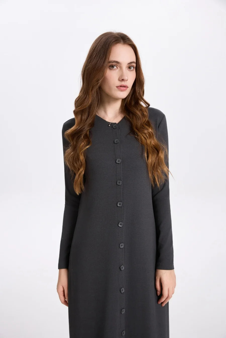 AS AW25 ribbing maxi dress woman fashion V neck comfortable button dress
