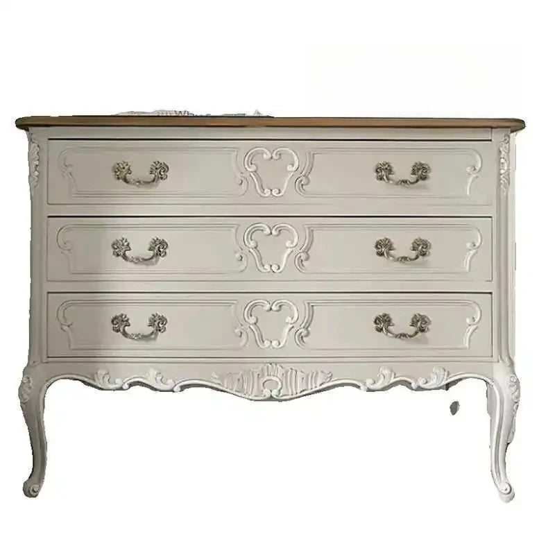 A  French cream wind solid wood storage cabinet household carved six chest cabinet