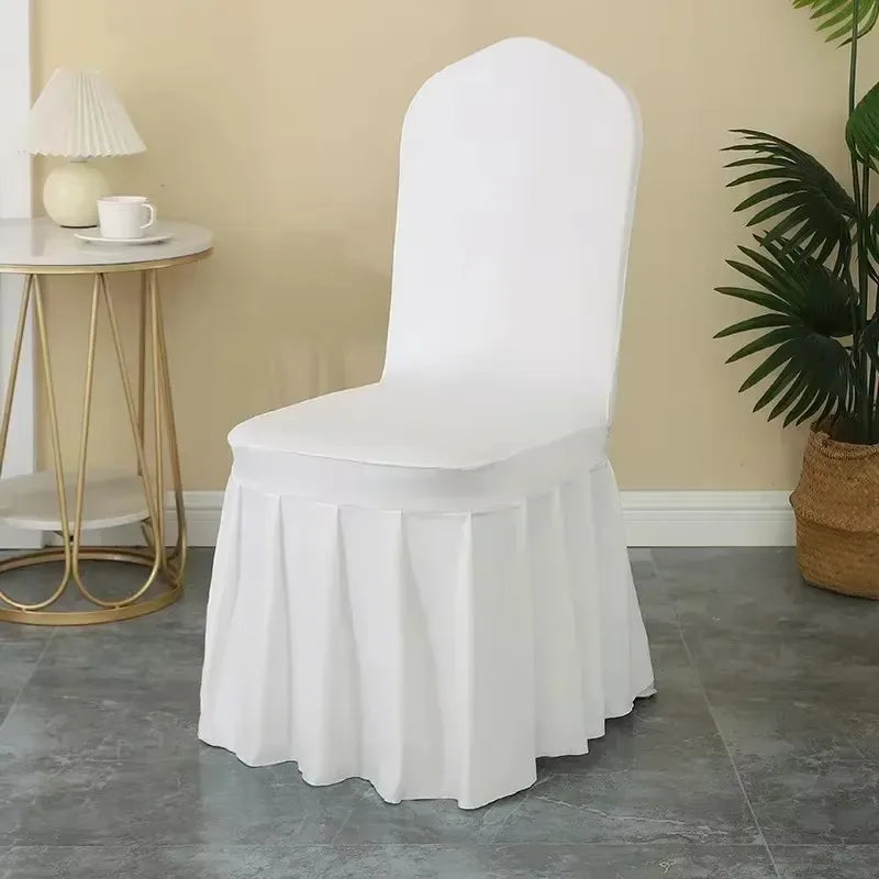 50/100pcs White Spandex Chair Cover Pleated skirt Seat Protector Covers Hotel Banquet Party Events Wedding Decoration