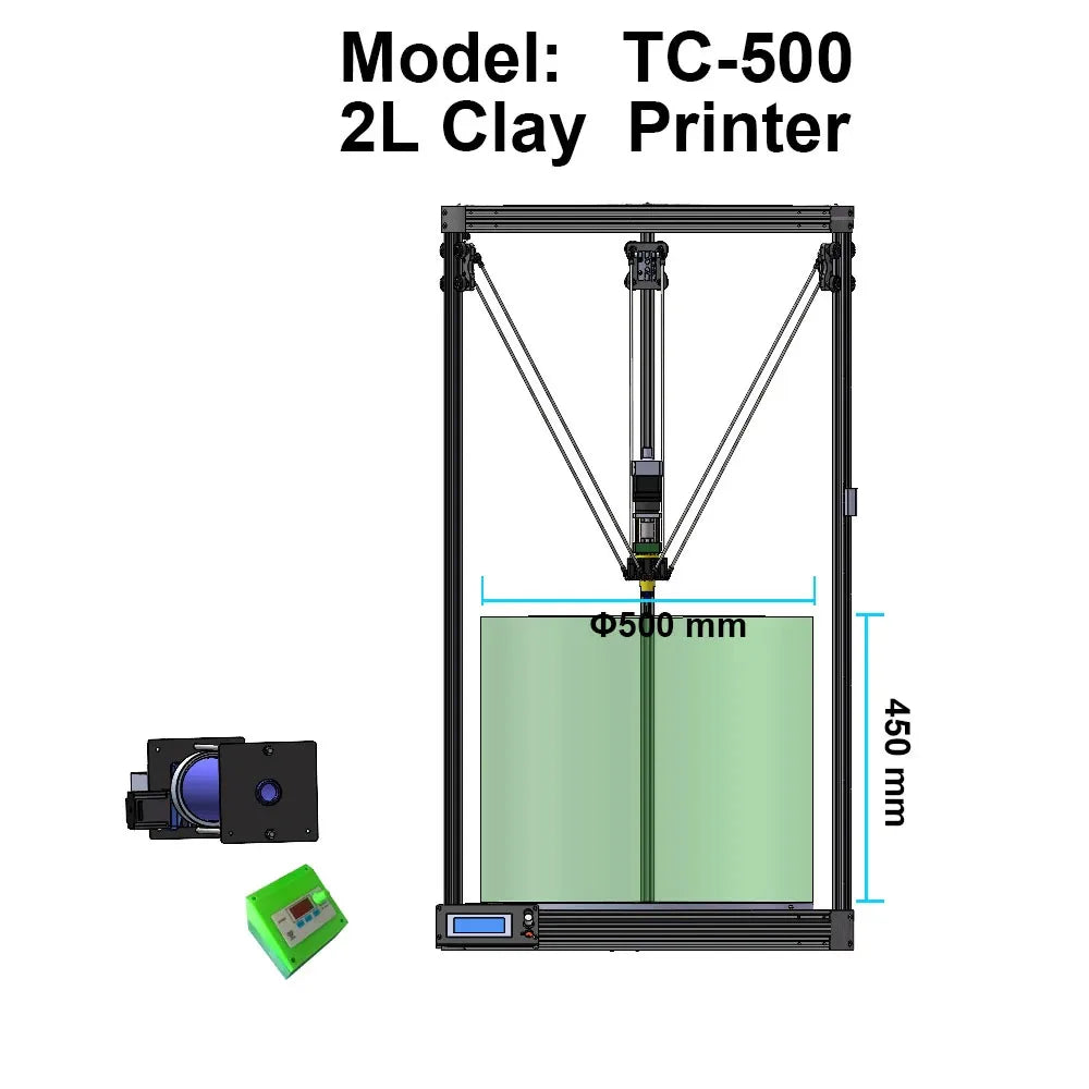 Clay 3D printer, Large pottery model printing 3D Kossel Delta Printer 2L barrel TC-500 DIY kit stable easy to use
