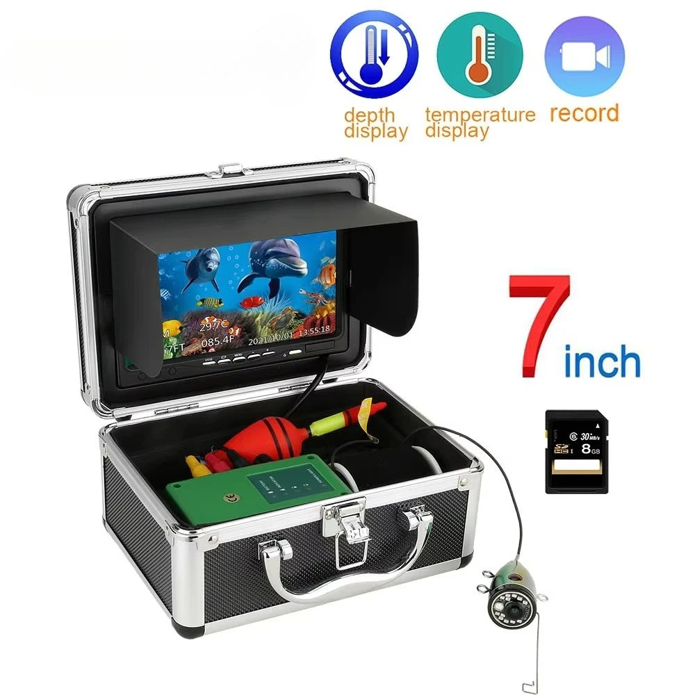 7 Inch 50m DVR Recorder Underwater Fishing Cmra with Depth Temperature Display 12pcs Infrared Lamp for Sea Fishing