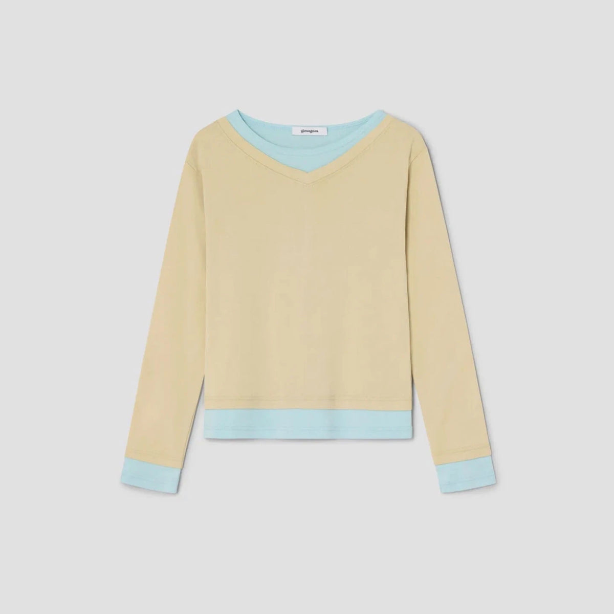 Gias Color-Blocked Faux Two-Piece Long-Sleeve T-Shirt, Regular Shoulder Slim-Fit Top, Layered Slim-Fit Base Shirt, Short T-Shirt Slim-Fit Slimming Inner Layer Base Shirt