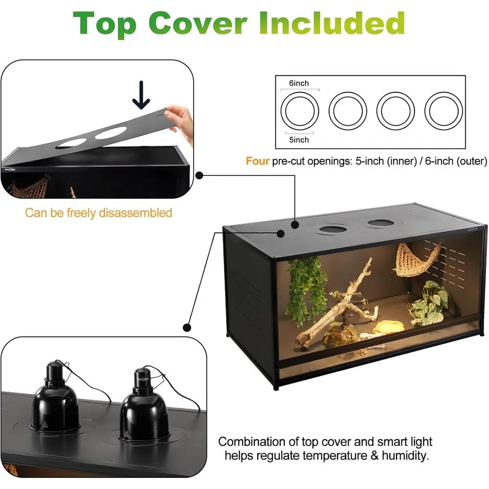 Large 230 Gallon Reptile Enclosure, 48x24x46, Tall Terrarium for Bearded Dragons and Ball Pythons, Front-Opening Glass Door, Com