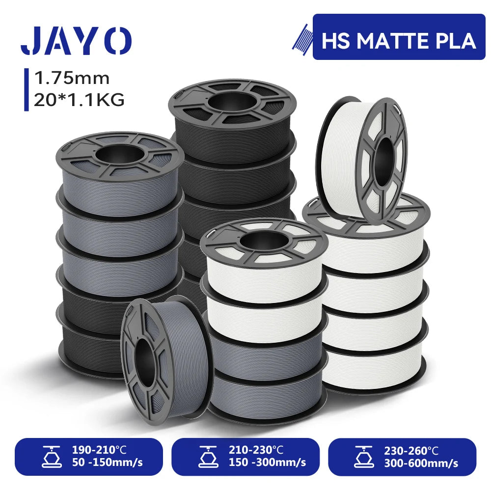 JAYO 20 Rolls 3D PLA Matte/High Speed PLA matte Printer Filament 1.75mm Neatly Wound PLA with Matte Finish Print for 3D Printer