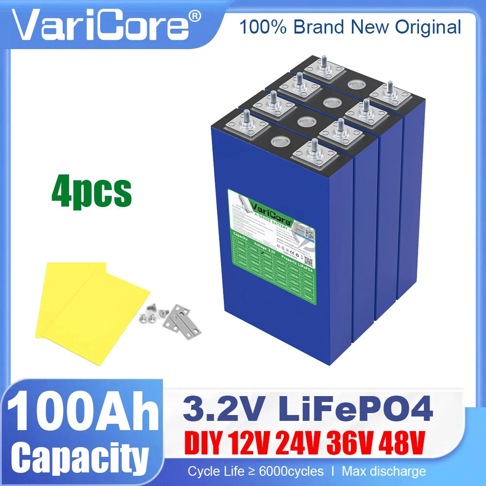 4pcs VariCore 3.2V 360Ah 340Ah 100AH 20Ah 15Ah LiFePO4 Cells Lithium-Iron Phosphate for 4S 12V 24V 48V EV Golf Cart Power Tools