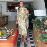 Retro Floral Print Women's Long Dress With Tassel Belt Stand Collar Long Sleeve Muslim Kaftan Dresses 2026 Spring New Lady Robes