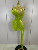 Sexy Celebrate Eveing Birthday Party Nightclub Red Carpet Stage Wear Sparkly Green Diamonds Mesh Asymmetric Bodycon Mini Dress