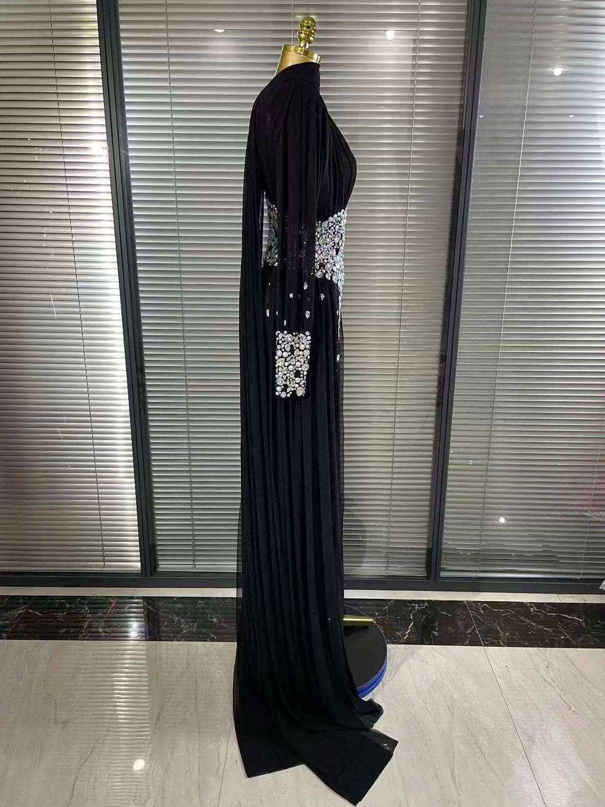 Elegant Rhinestones Long Dress for Women Sexy Mesh See Through Celebrate Evening Prom Birthday Dress Photo Shoot Wear