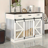 2-In-1 Farmhouse Dog Crate Furniture - Wooden Large Dog Kennel with Drawers Storage - Double Doors - Indoor TV Stand - Inner Hei