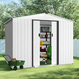 6x8 Outdoor Steel Garden Shed with Sliding Door - White