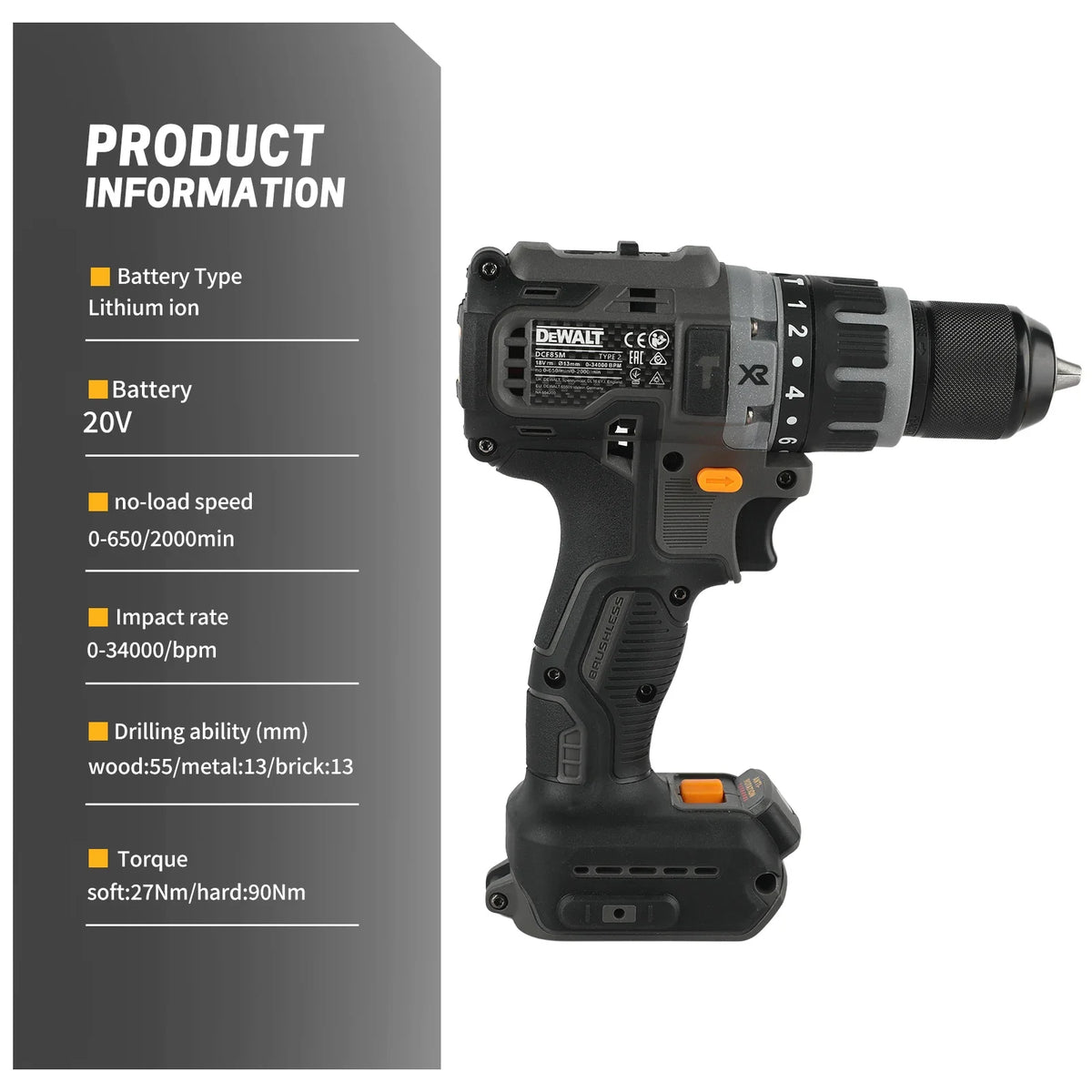 20V DEWALT DCF85M McLaren Edition Cordless Brushless Drill Ergonomic Multifunctional Fastening Power Tool