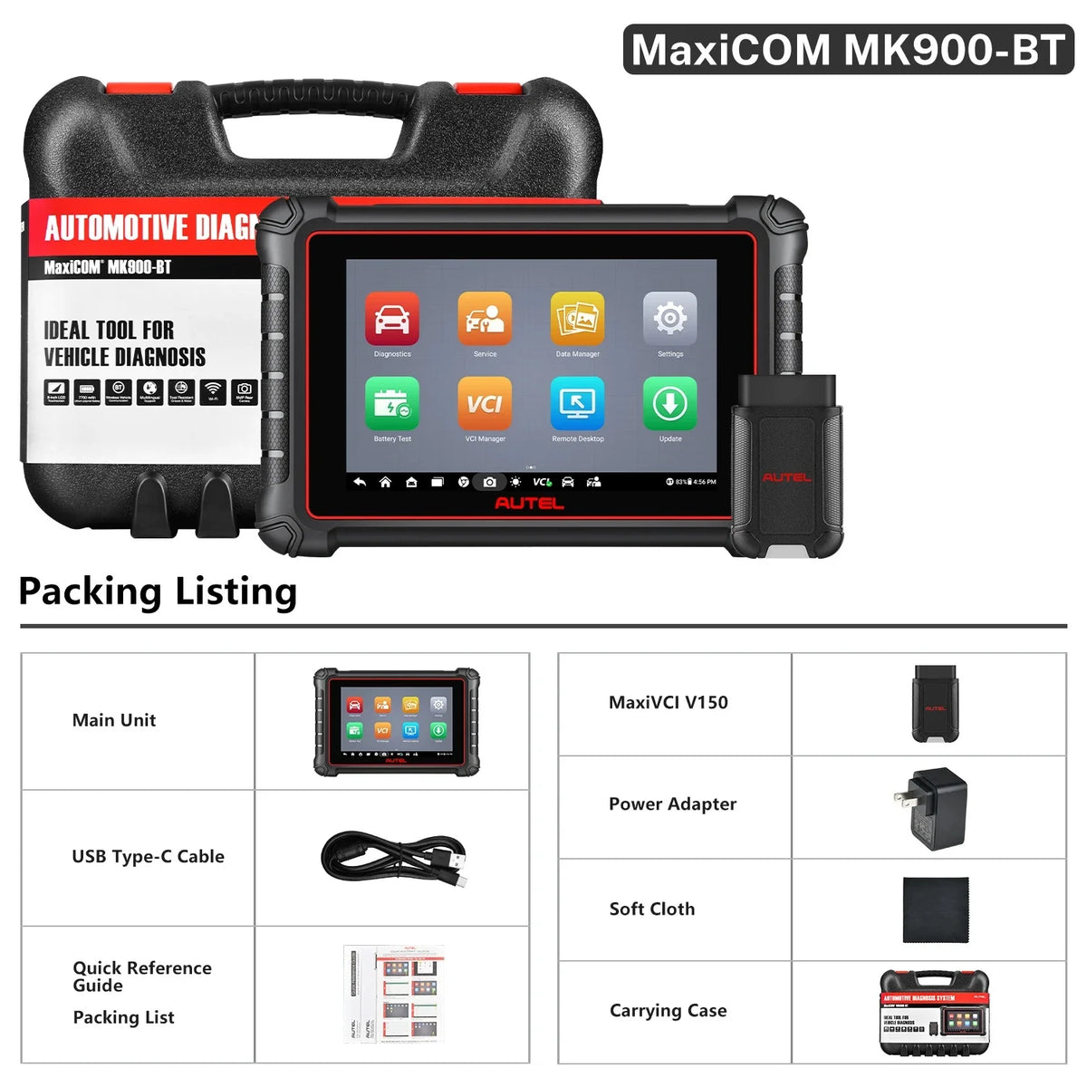 Autel MaxiCOM MK900BT Car Diagnostic Tools OBD2 Scanner 2025 40+ Service 3K+ Active Tests All Sys FCA Renault SGW Up of MK900