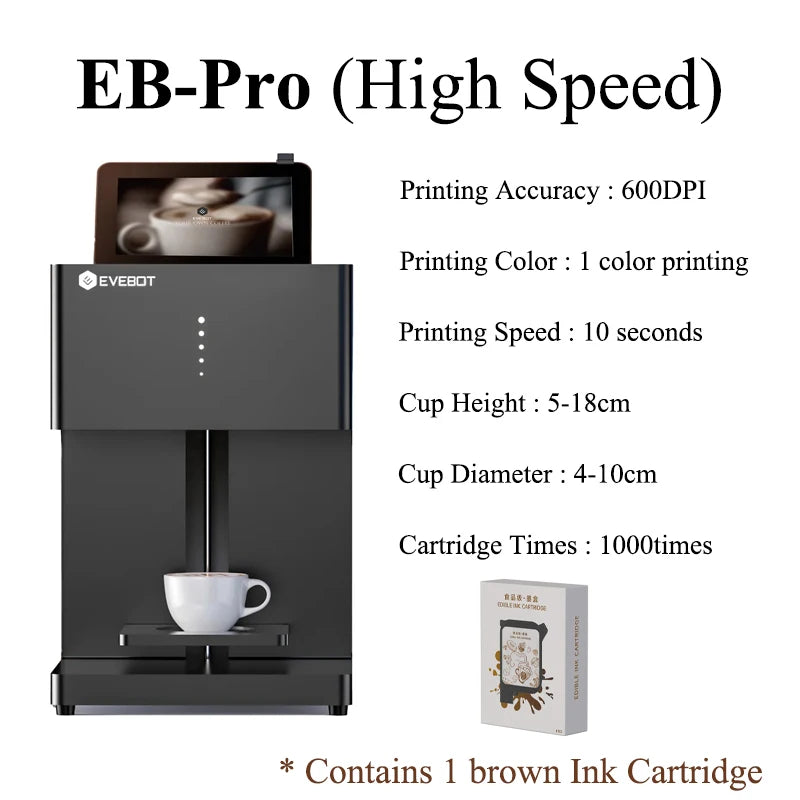 Evebot Multicolor Coffee Drink Printer Color Printer Suitable for Printing Pictures 600dpi 7-inch Touch Screen
