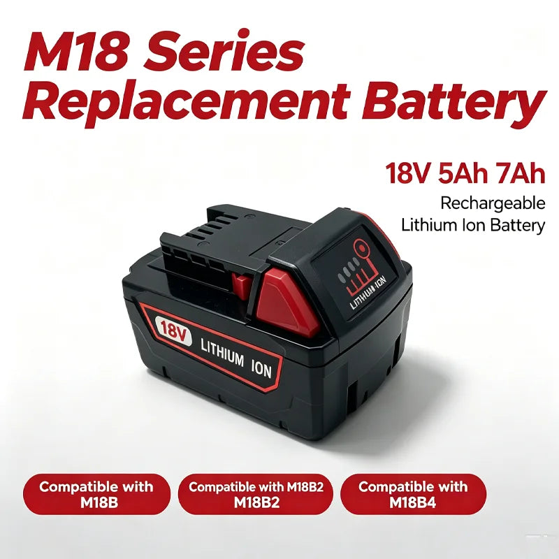 M18 Series 18V 5.0Ah 7.0Ah Rechargeable Lithium Ion Battery, Compatible with M18B M18B2 M18B4 Cordless Power Tools