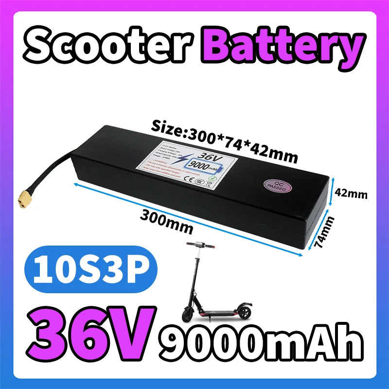 Upgraded Version 36V Electric Scooter Battery 7.8Ah Replacement Lithium-ion 9Ah High-Capacity 10S3P Battery Pack Built-in BMS