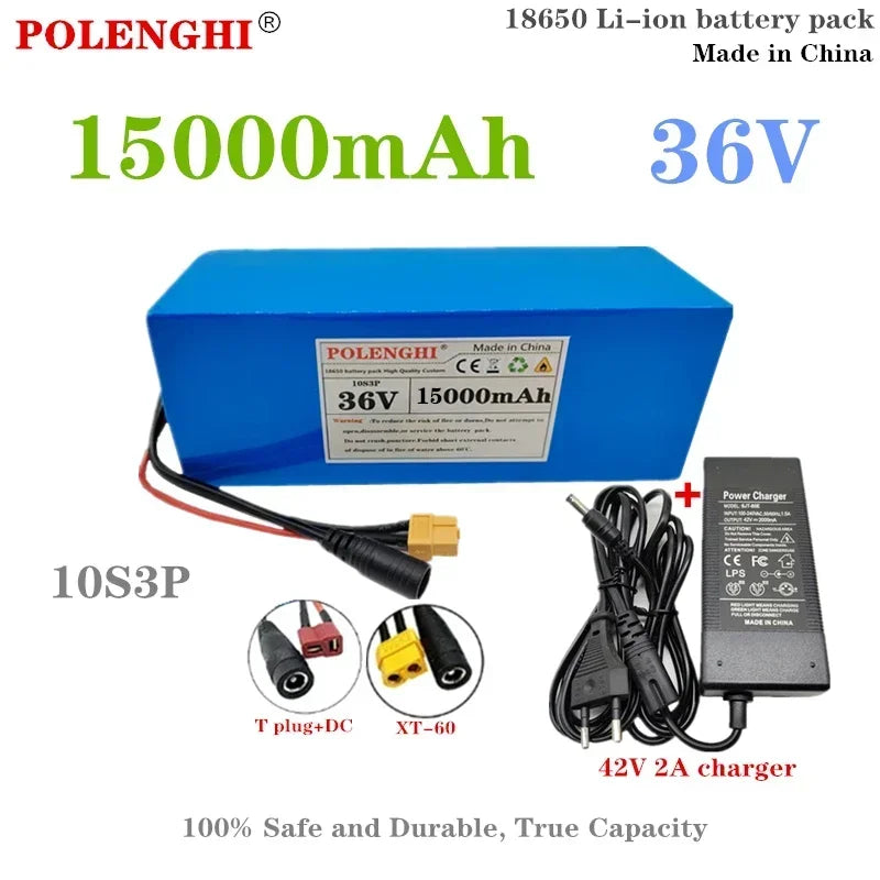 POLENGHI XT-60/T Plug 10S3P 36V 15000mAh 18650 Rechargeable Lithium-Ion Battery Pack, Built-in BMS Circuit Protection Board