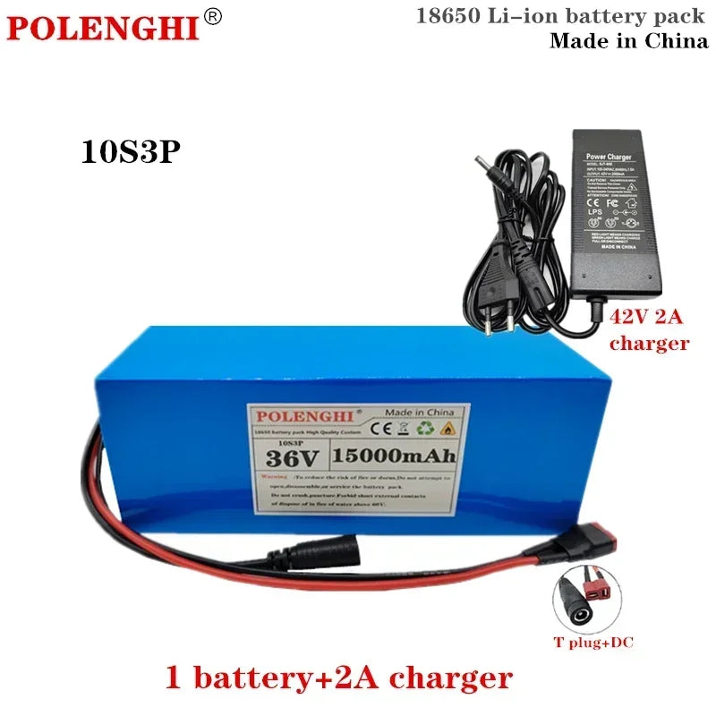POLENGHI XT-60/T Plug 10S3P 36V 15000mAh 18650 Rechargeable Lithium-Ion Battery Pack, Built-in BMS Circuit Protection Board