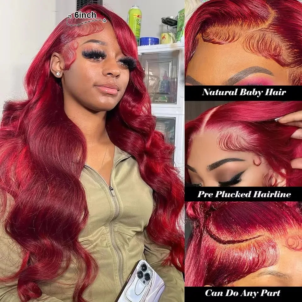99j Burgundy 13x6 HD Lace Frontal Human Hair Wig 200 Density Body Wave 13x4 Lace Front Wigs Brazilian 100% Human Hair Wigs