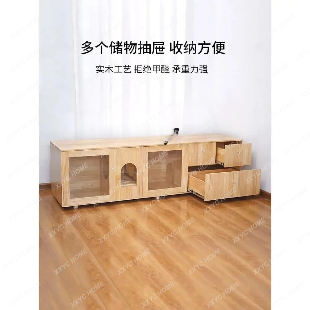 Cat Cage Super Large Free Space Solid Wood Indoor Home Warm Cat Cabinet TV Cabinet Cat Nest Toilet Integrated