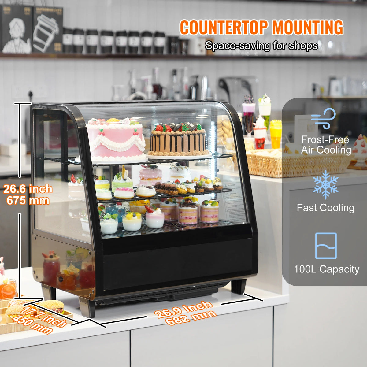 SucceBuy Refrigerated Display Case Countertop Pastry Display Case LED Lighting TURBO Cooling Frost Free Air Cooling