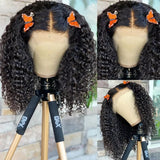 Deep Curly Bob Wig Human Hair Deep Wave Lace Front Wigs Human Hair Pre Plucked 4x4 Lace Closure Wigs Human Hair 250% Density Black Color 10-16 Inch For Black Women