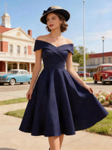Tonval Vintage Off the Shoulder Party Sexy Evening Birthday Dresses Prom Elegant Women Fit and Flare Cotton Dress