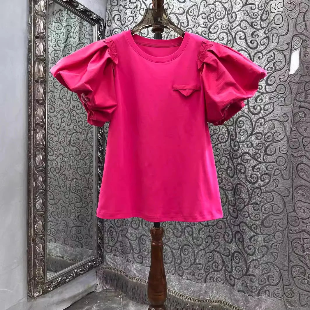 Vintage Simple Tshirts for Women Summer T-shirts Puff Sleeve O-neck Tees All Match Tops Fashion Sweet White Tees 2026 Ropa Mujer