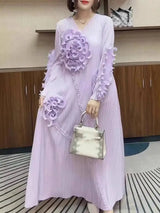 LANMREM Ruffled Edge Pleated Dress For Women Long Sleeves Embroidered Pullover Elegant Dresses Female Trendy Clothing 2DM1091