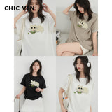 CHIC VEN Korean Women T-Shirts O Neck Loose Casual Cat Animal Embroidery Short Sleeved Tees Female Top Spring Summer 2025