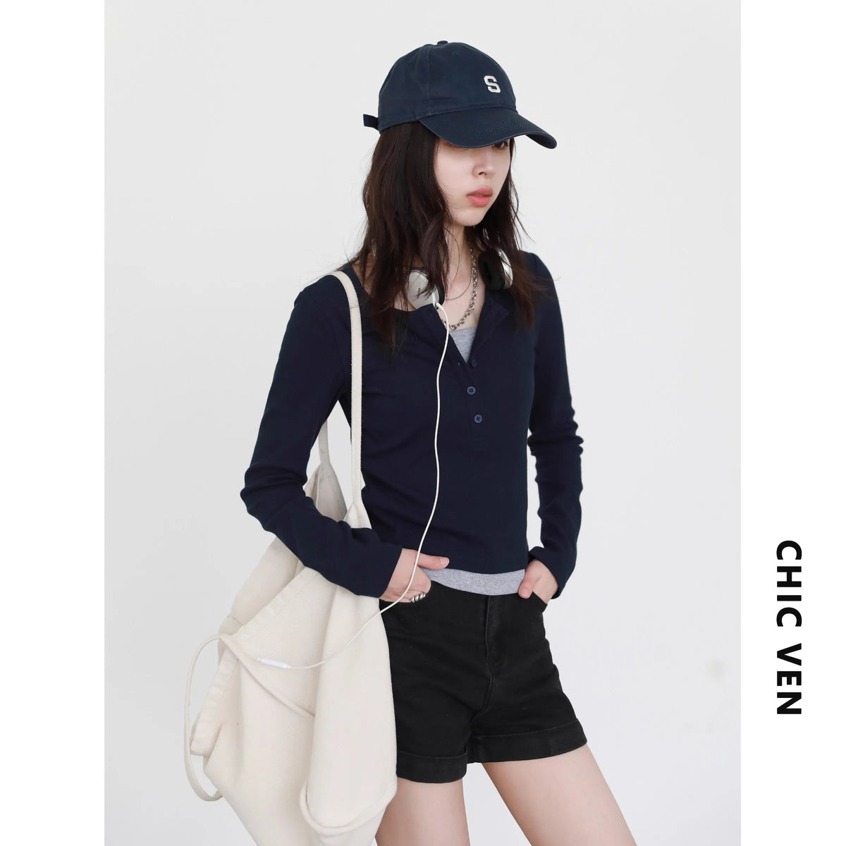 CHIC VEN Women T-Shirts Patchwork Contrast Color New Long Sleeved Pullover Knitted Tees Female Short Top Spring Autumn 2025