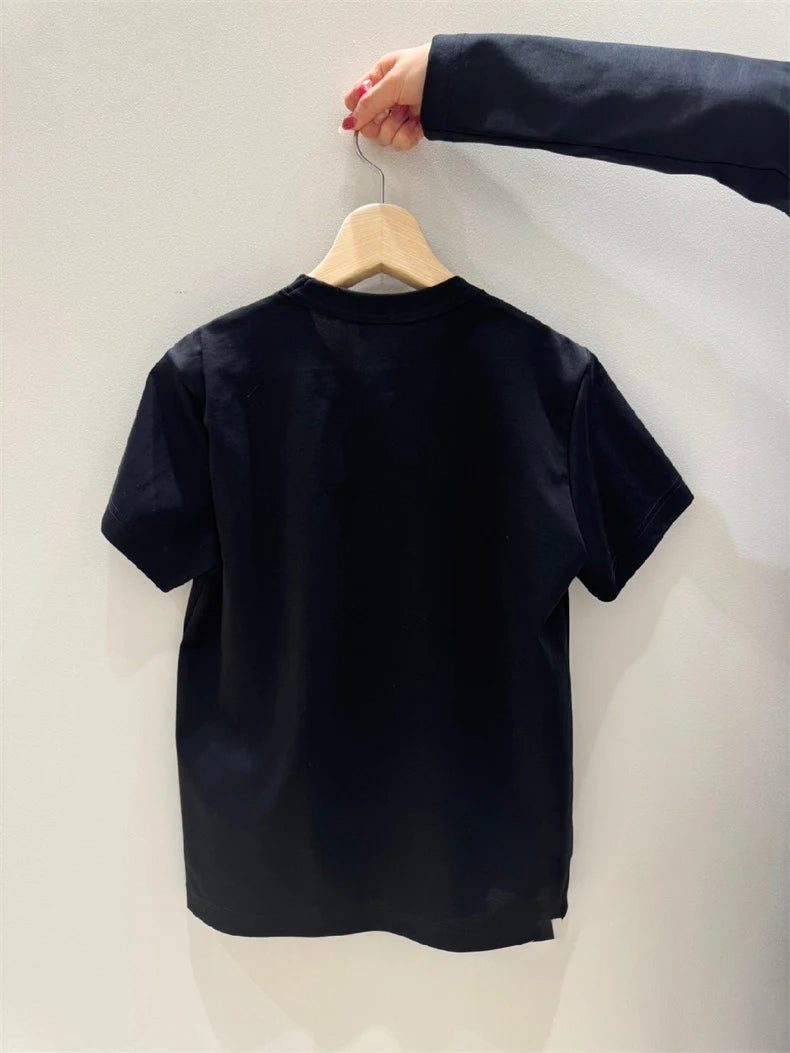2025 summer new solid color three-layer collar short sleeved T-shirt short slim-fit casual blouse woman