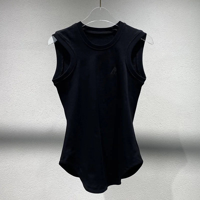 2025 Spring/Summer New Design Solid Color Round-neck Sleeveless T-Shirt Blouse - Slim Fit Women's Style
