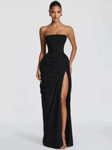 Mozision Chiffon Off-shoulder Strapless Sexy Maxi Dress Women Elegant Sleeveless Backless High Split Ruched Club Party Dress