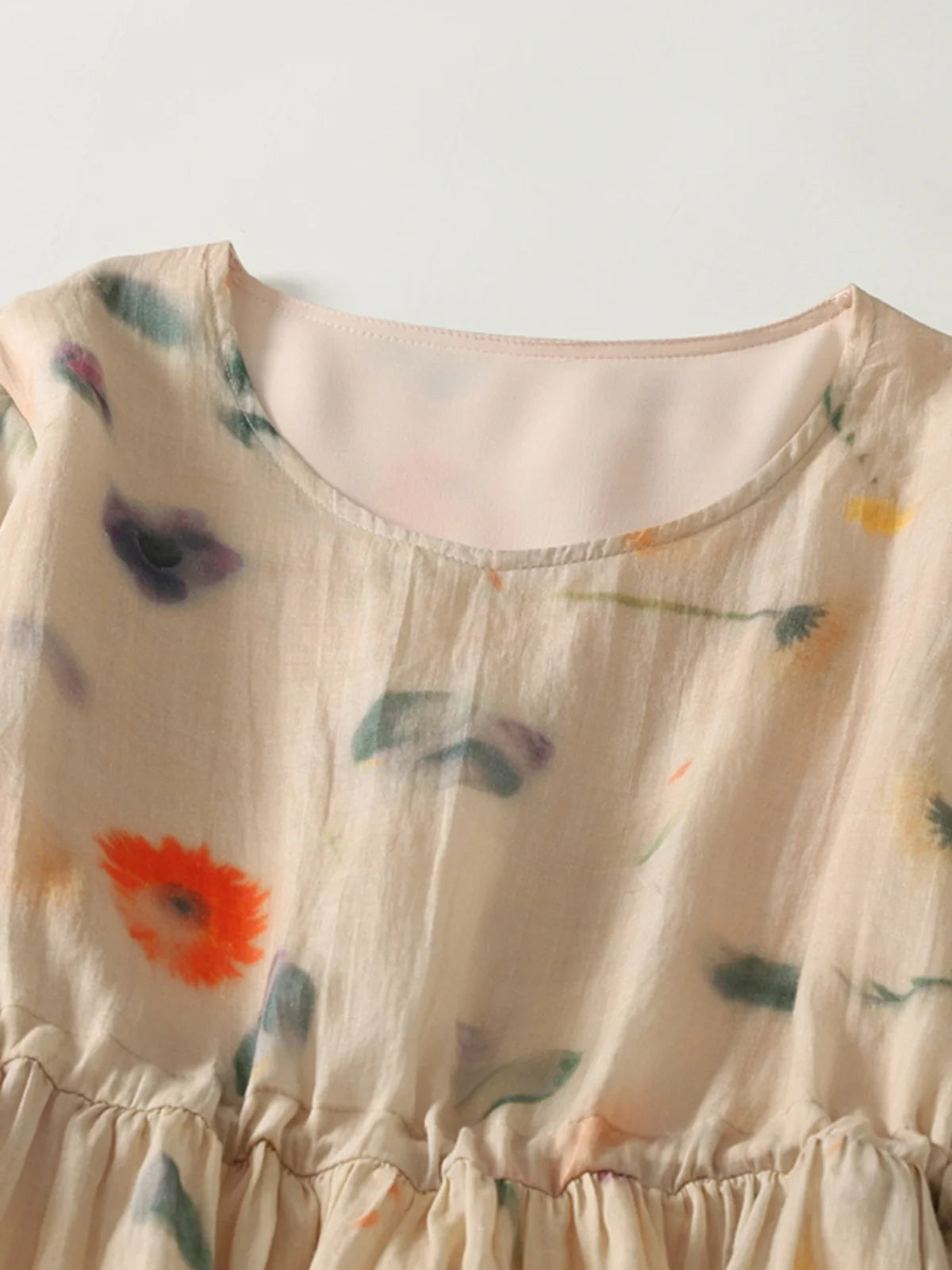 Women's Fresh Style Dress Flower Print Elastic Waist Half Sleeve V-neck Linen Dress Female Beach Holiday A-line Vintage Frocks