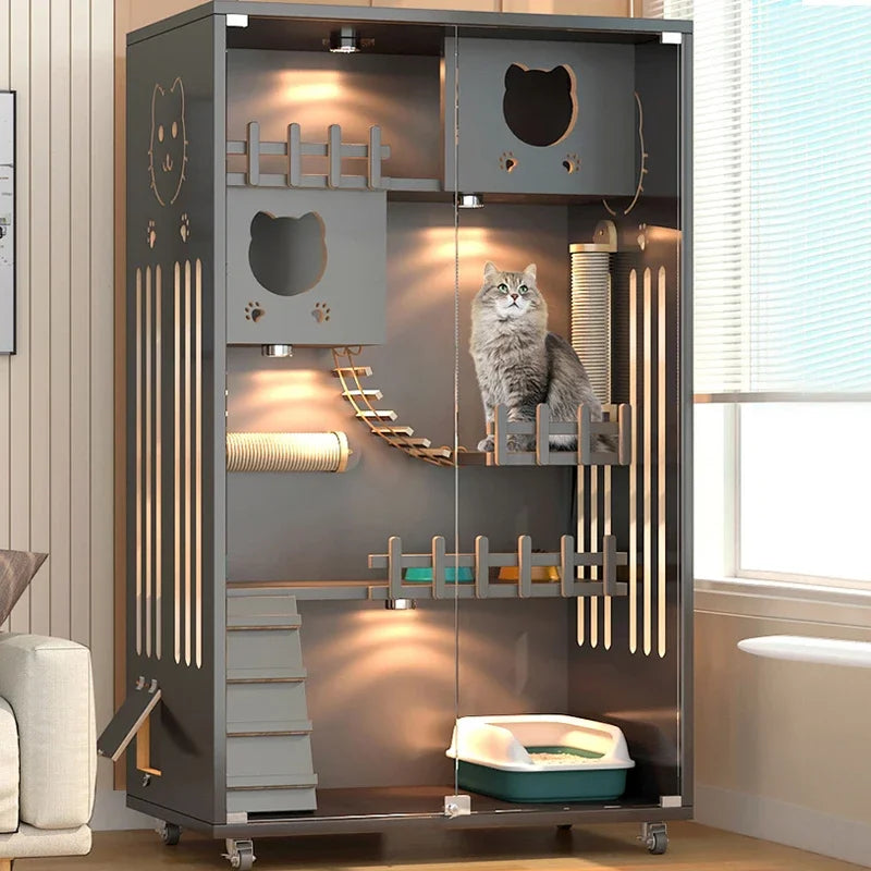 Postmodern Factory Manufacturer Hot Selling Pet Cages&houses Multi Function Cat Cage Large Pet Furniture Solid Wood Cat Villa