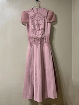 QMQA Fashion Women's Elegant Dress Spliced Lace Flower Embroidered Hollow Out Design Mini Dresses 2025 Spring New Clothing QM305