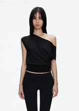 Tank Black Shoulder-Sleeved Short-Sleeved Shirt Sleeveless Top with Shoulder Cutout Lightweight Knitted T-Shirt Stylish and V