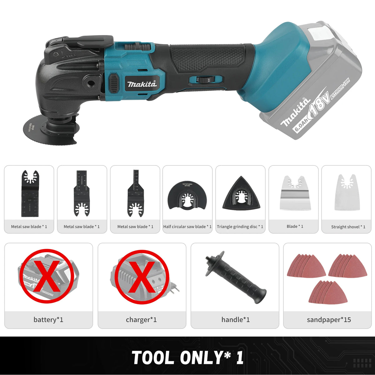 Makita 18V Cordless Oscillating Tool Brushless 6-Speed Quick Release Renovator for Home DIY Cutting Shoveling Work