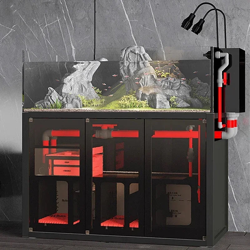 Lmm  Fish Tank Aquarium Bottom Filter Living Room Super White Glass Overflow Ecological Sea Tank Aquarium
