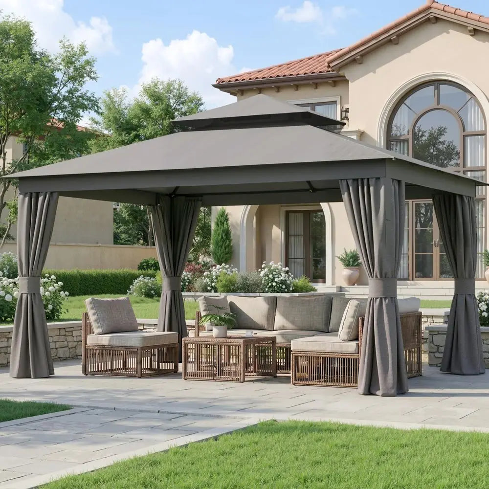 Outdoor Gazebo, Heavy Duty Metal Frame Patio Gazebo Canopy with Waterproof Double Roofs, Tent Shelter with UPF50 Protection, Mo