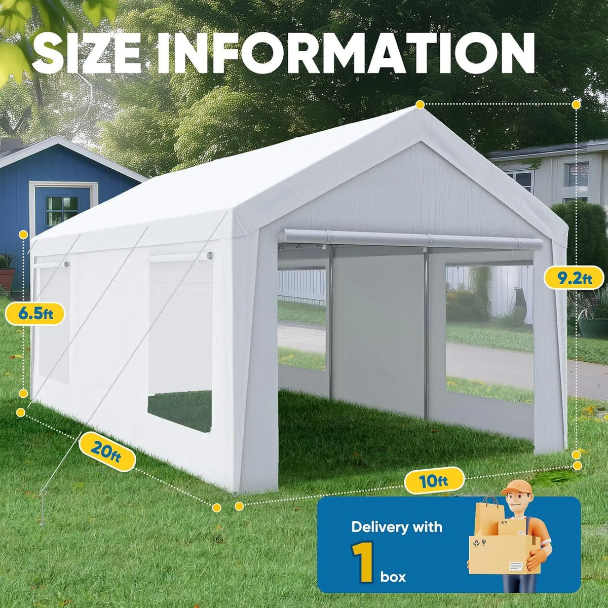 10x20 Heavy Duty Carport Galvanized Outdoor Canopy Tent with Roll-up Windows & Sidewalls Weatherproof Car Boat Shelter, Custom